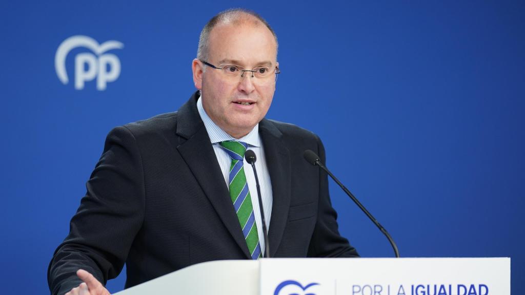 El portavoz parlamentario del PP, Miguel Tellado, este miércoles en Génova.