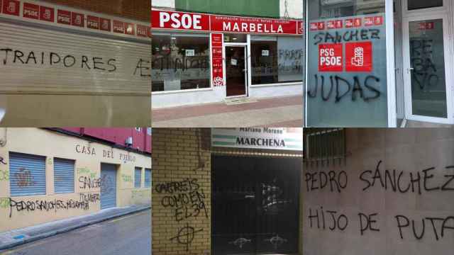 Algunas de las sedes del PSOE vandalizadas y que los socialistas aportarán en la denuncia.