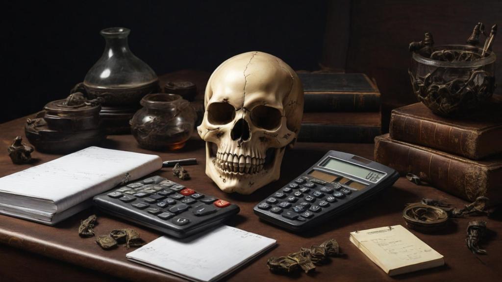 Una calavera y calculadora.