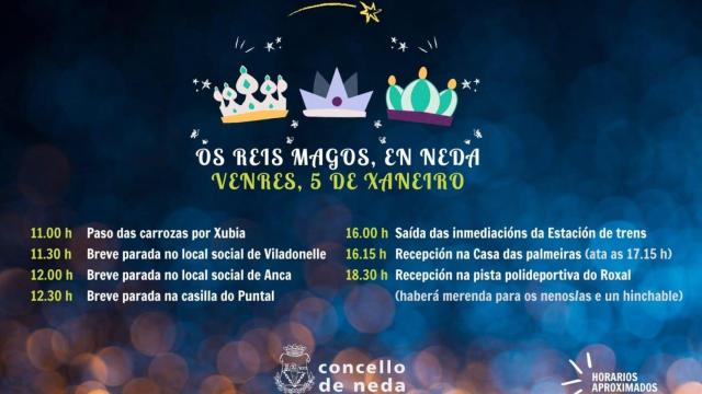 Los Reyes Magos recorrerán este viernes varios espacios de Neda (A Coruña)