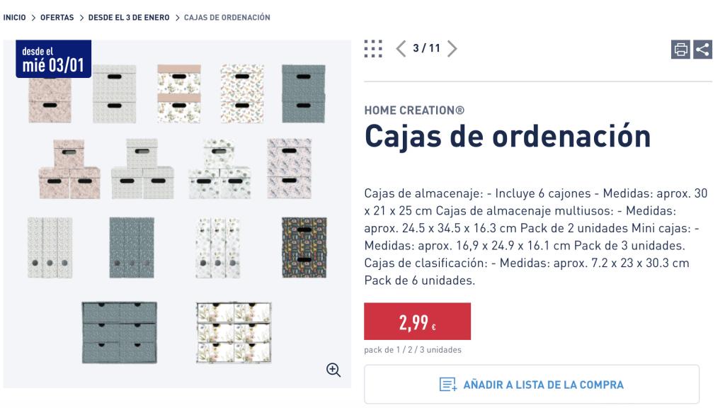 Cajas de ordenación.