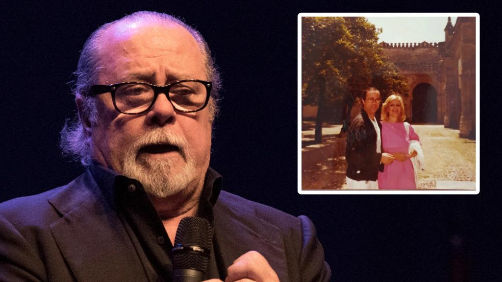 El humorista Paco Arévalo en un montaje de EL ESPAÑOL junto a su mujer, Elena.