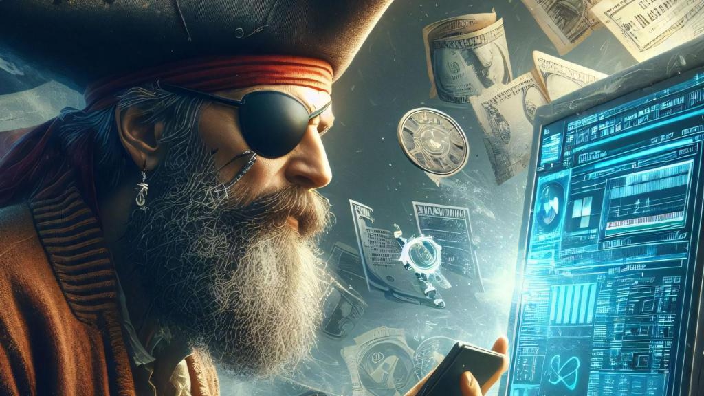 Pirata usando un ordenador