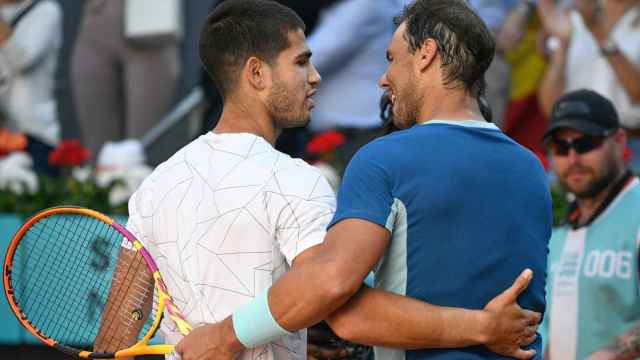 Carlos Alcaraz y Rafa Nadal, en el Mutua Madrid Open 2022