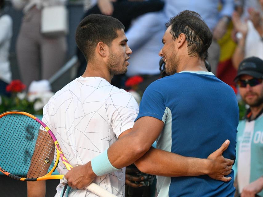 Carlos Alcaraz y Rafa Nadal, en el Mutua Madrid Open 2022