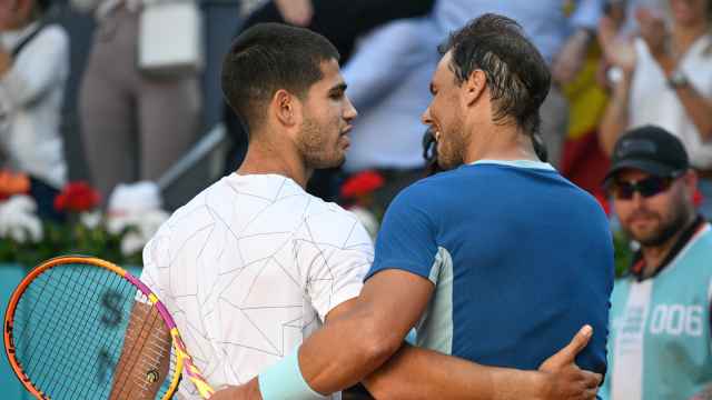Carlos Alcaraz y Rafa Nadal, en el Mutua Madrid Open 2022