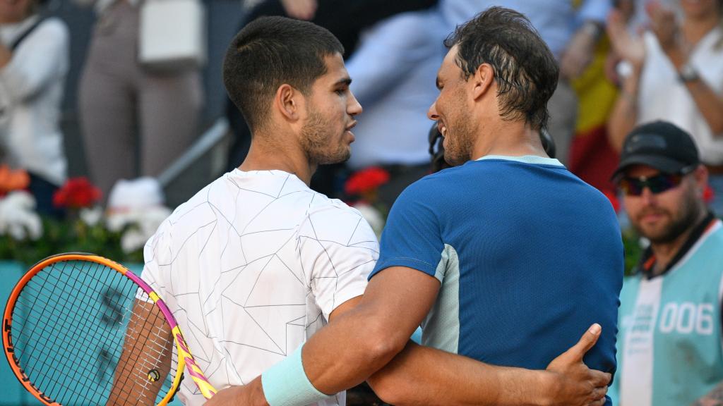 Carlos Alcaraz y Rafa Nadal, en el Mutua Madrid Open 2022