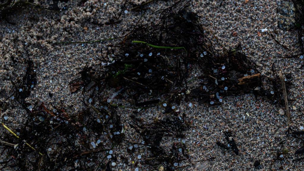 Pellets de plástico en la Illa de Arousa, en Pontevedra, el 4 de enero.