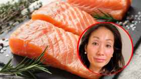 Unos filetes de salmón y la nutricionista Asako Miyashita.