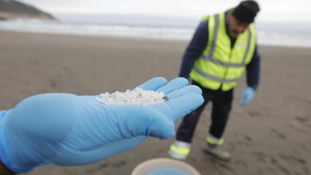 Recogida de pellets en las costas de España.