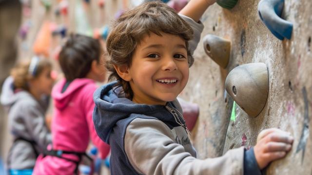 Un niño en una clase de escalada (imagen generada con IA)