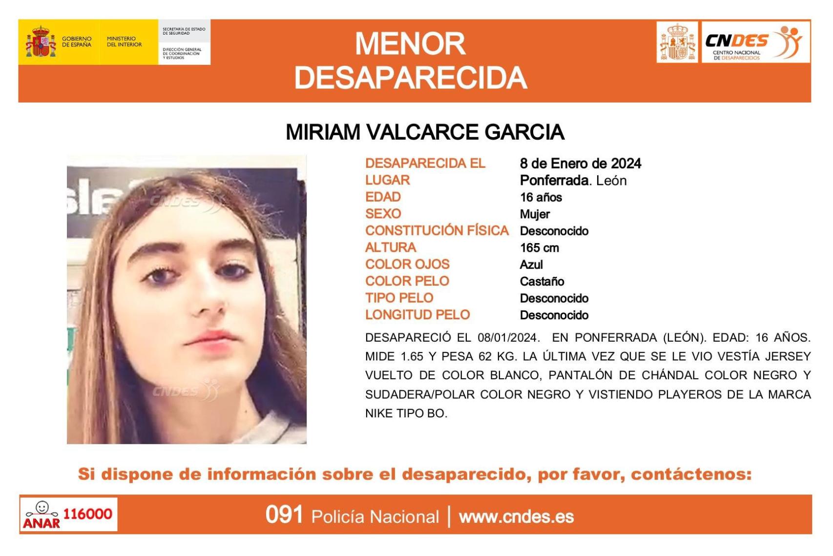 Cartel informativo de la menor desaparecida en Ponferrada