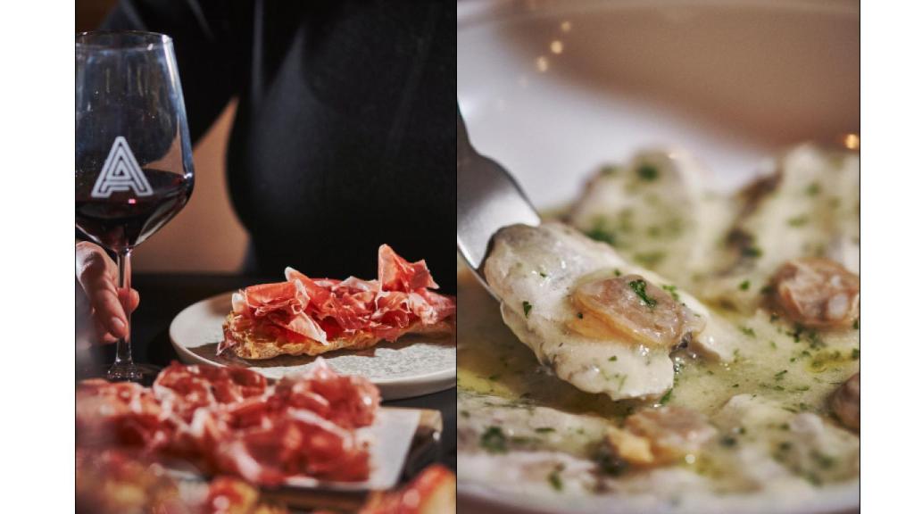 Jamón ibérico y kokotxas al pil pil