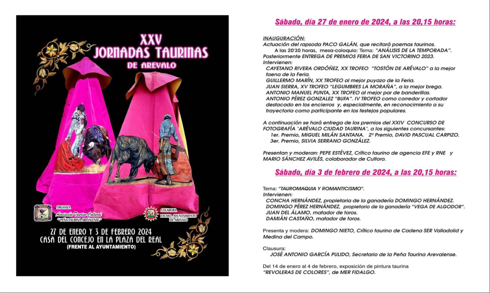 Programa de las charlas taurinas en Arévalo