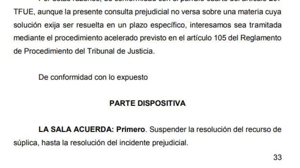 Cuestión prejudicial del Tribunal Supremo en la causa del 'procés'./