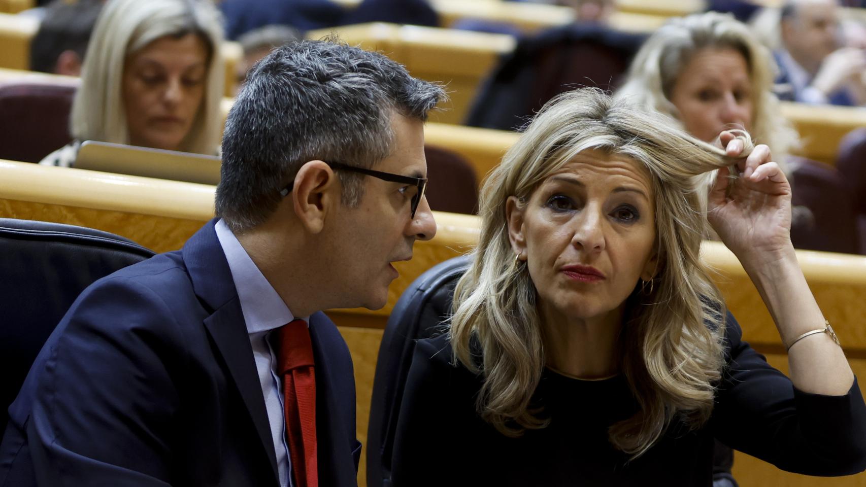 Félix Bolaños y Yolanda Díaz en la sesión del Senado este miércoles.