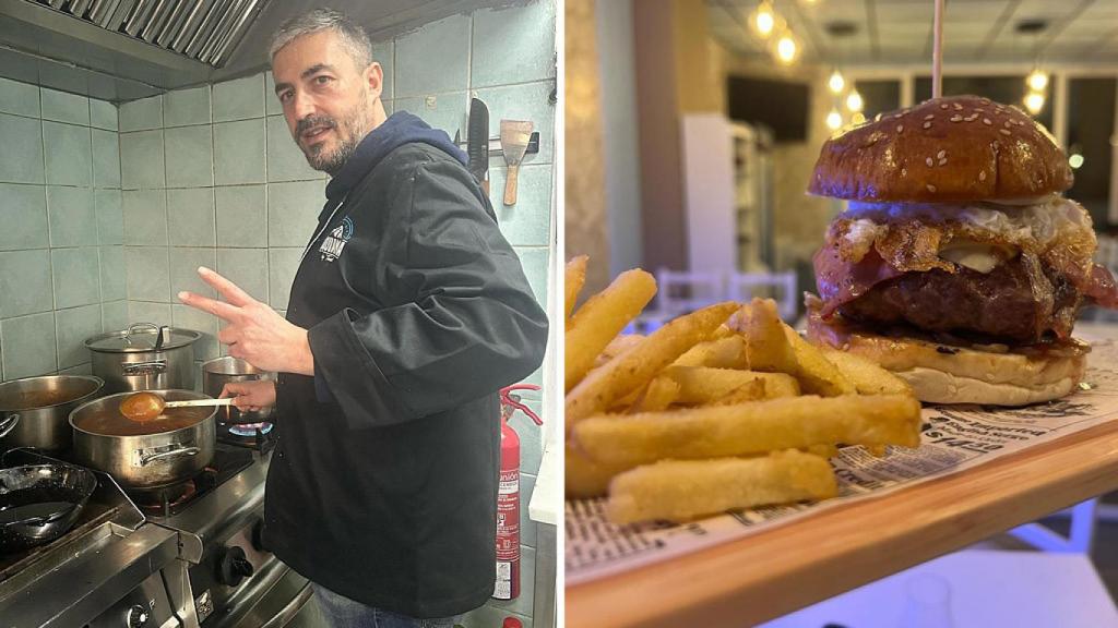 Thael y una sabrosa hamburguesa en Aquiana