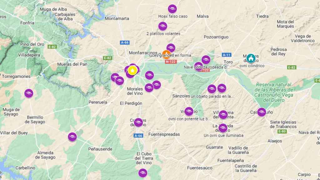 Mapa interactivo de ovnis detectados en la provincia de Zamora