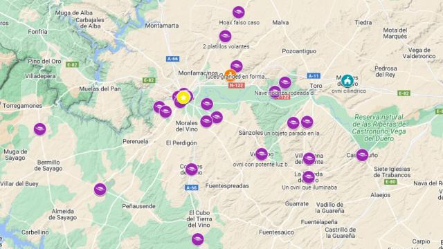 Mapa interactivo de ovnis detectados en la provincia de Zamora