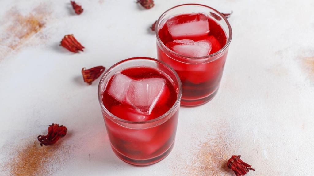 cold-brew-hibiscus-tea-with-ice-basil-leaves