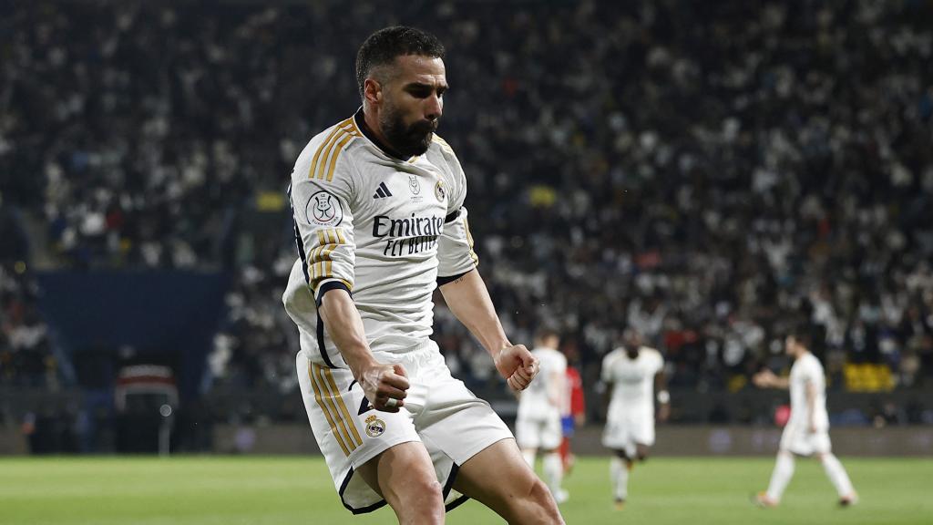 Carvajal celebra su gol frente al Atlético para llevar al partido a la prórroga.