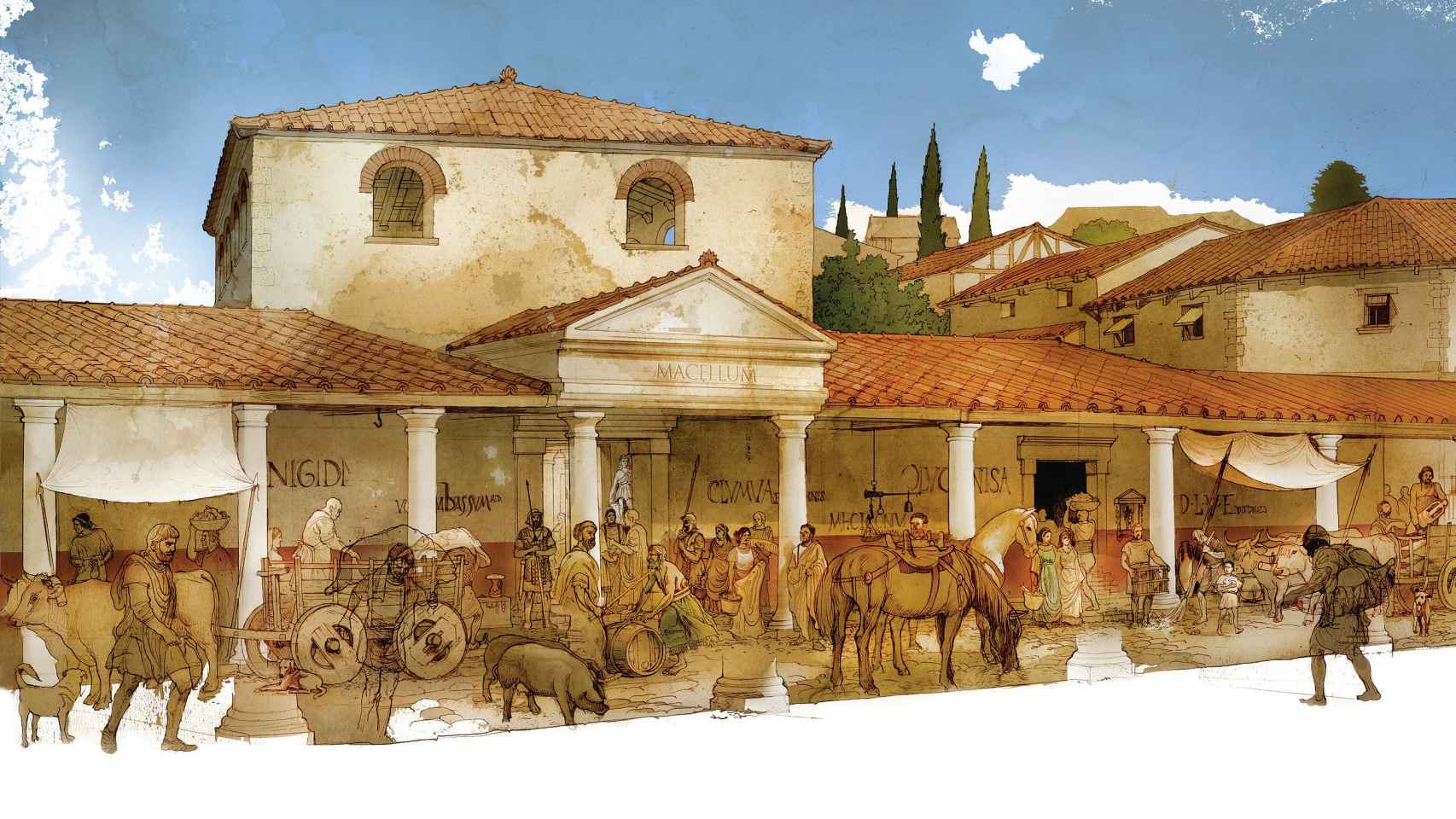 Ilustración idealizada del mercado de Iruña-Veleia