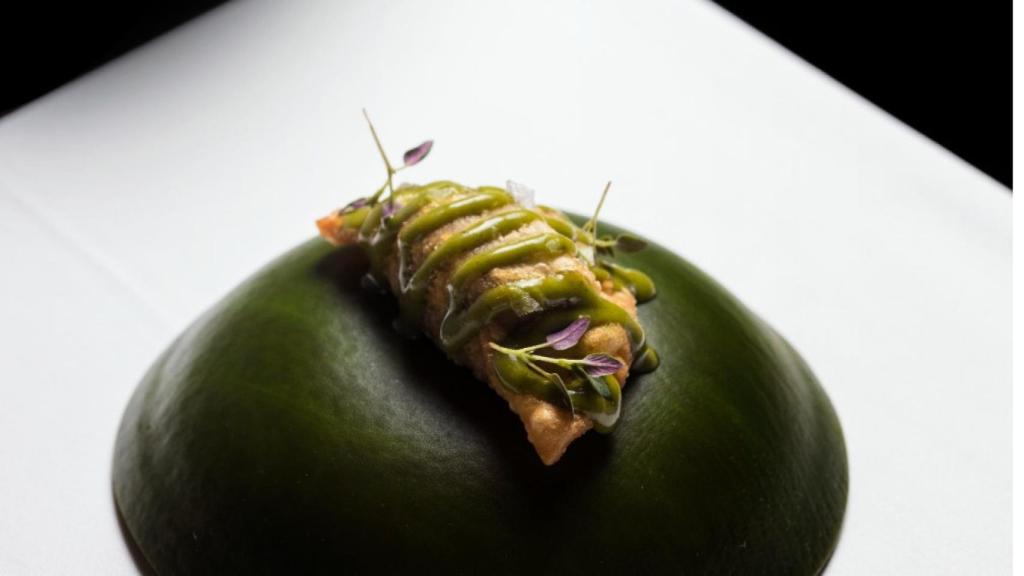 Trucha de conejo con su salmorejo inyectado en Gofio