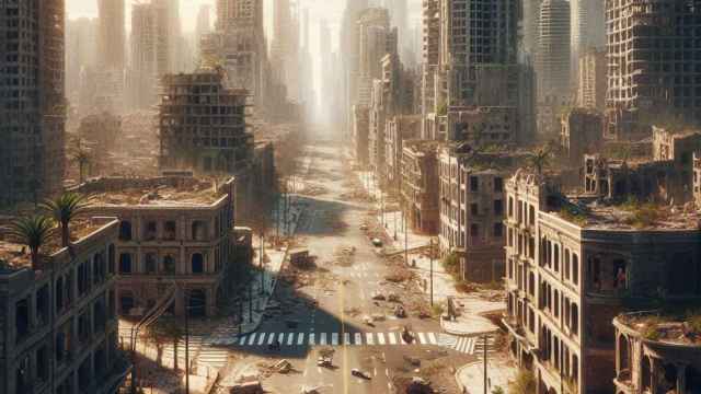 Un montaje de una ciudad destruida y deshabitada.