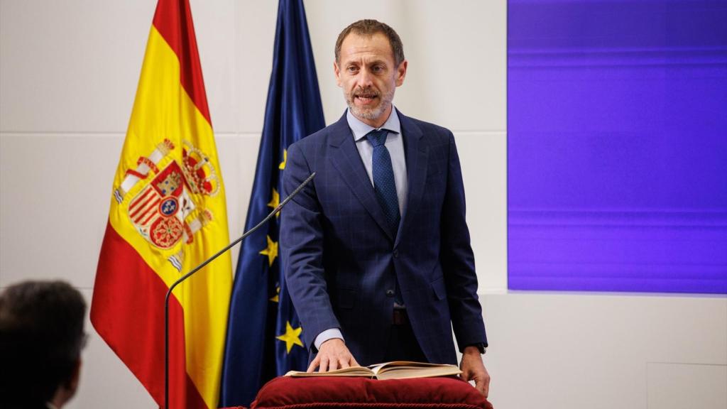 El presidente de ADIF y ADIF AV, Ángel Contreras, durante el acto de toma de posesión de los altos cargos del ministerio,