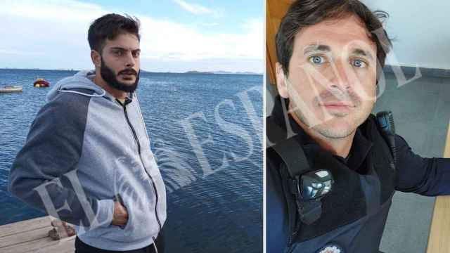 Francisco Javier Medina, de 22 años, uno de los dos supervivientes a los que rescató del naufragio del Mar Menor, el agente de la Policía Local de Los Alcázares, Antonio Peñalver.