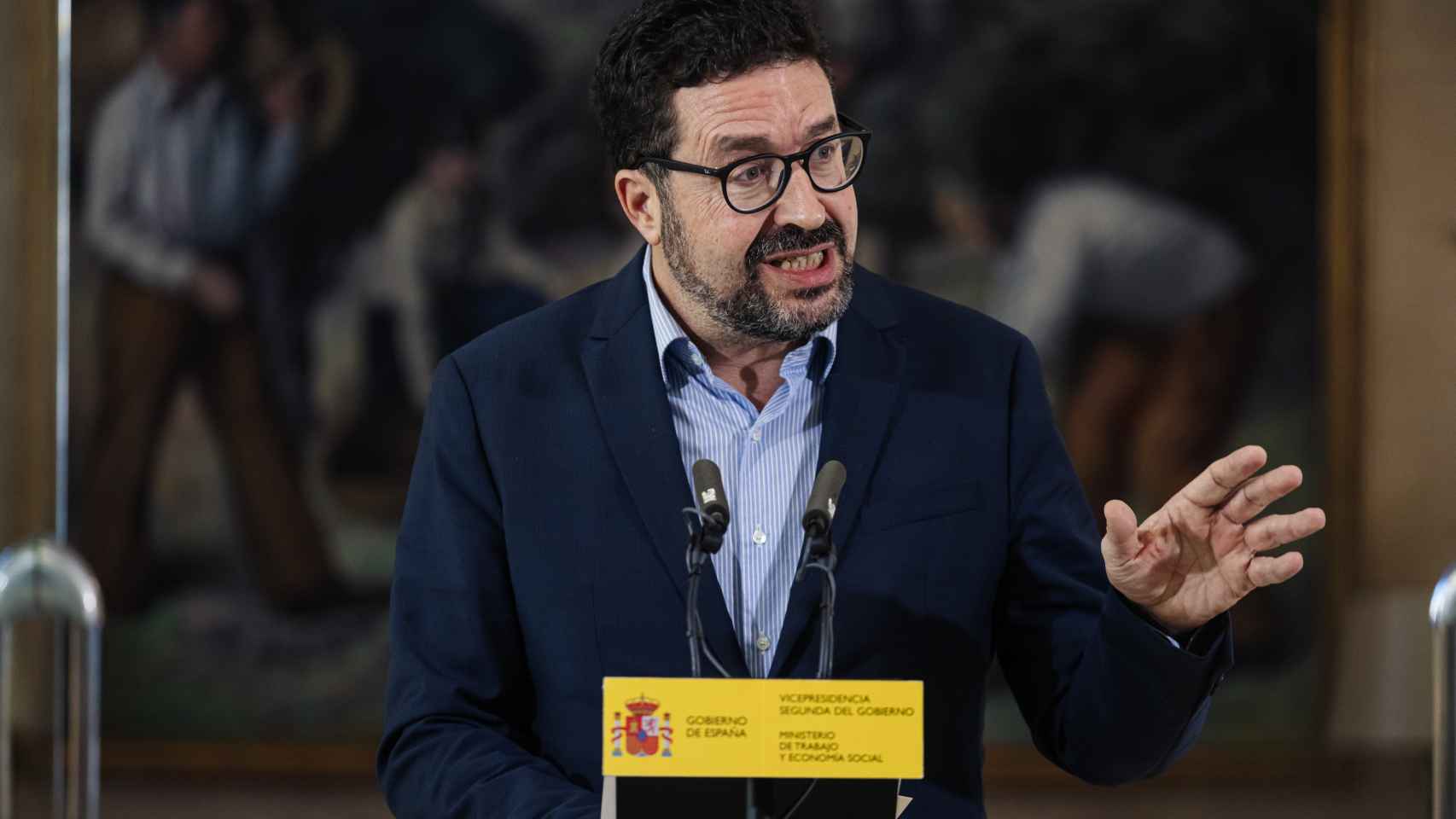 El secretario de Estado de Trabajo, Joaquín Pérez Rey, en el anuncio de la subida del SMI