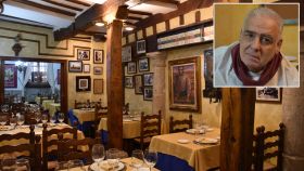 El dueño de La Criolla Francisco Martínez y los salones del restaurante dedicados a Miguel Delibes y Mariemma