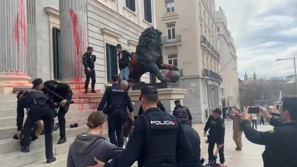 Futuro Vegetal, entre otras acciones, lanzaron pintura roja contra el Congreso el pasado mes de marzo.