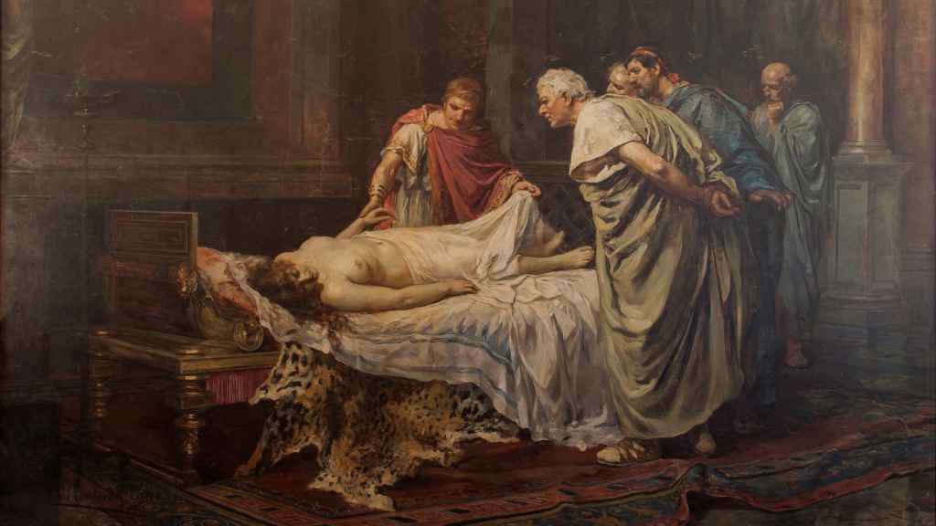 'Nerón ante el cadáver de su madre Agripina'. Arturo Calvo y Montero. 1887.