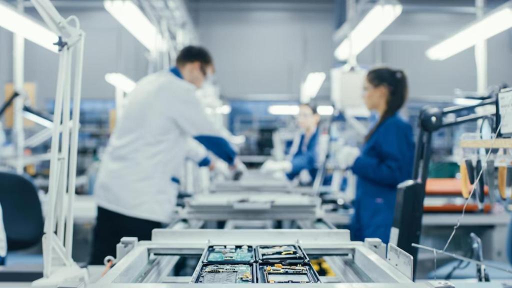 Un grupo de trabajadores en una fábrica.
