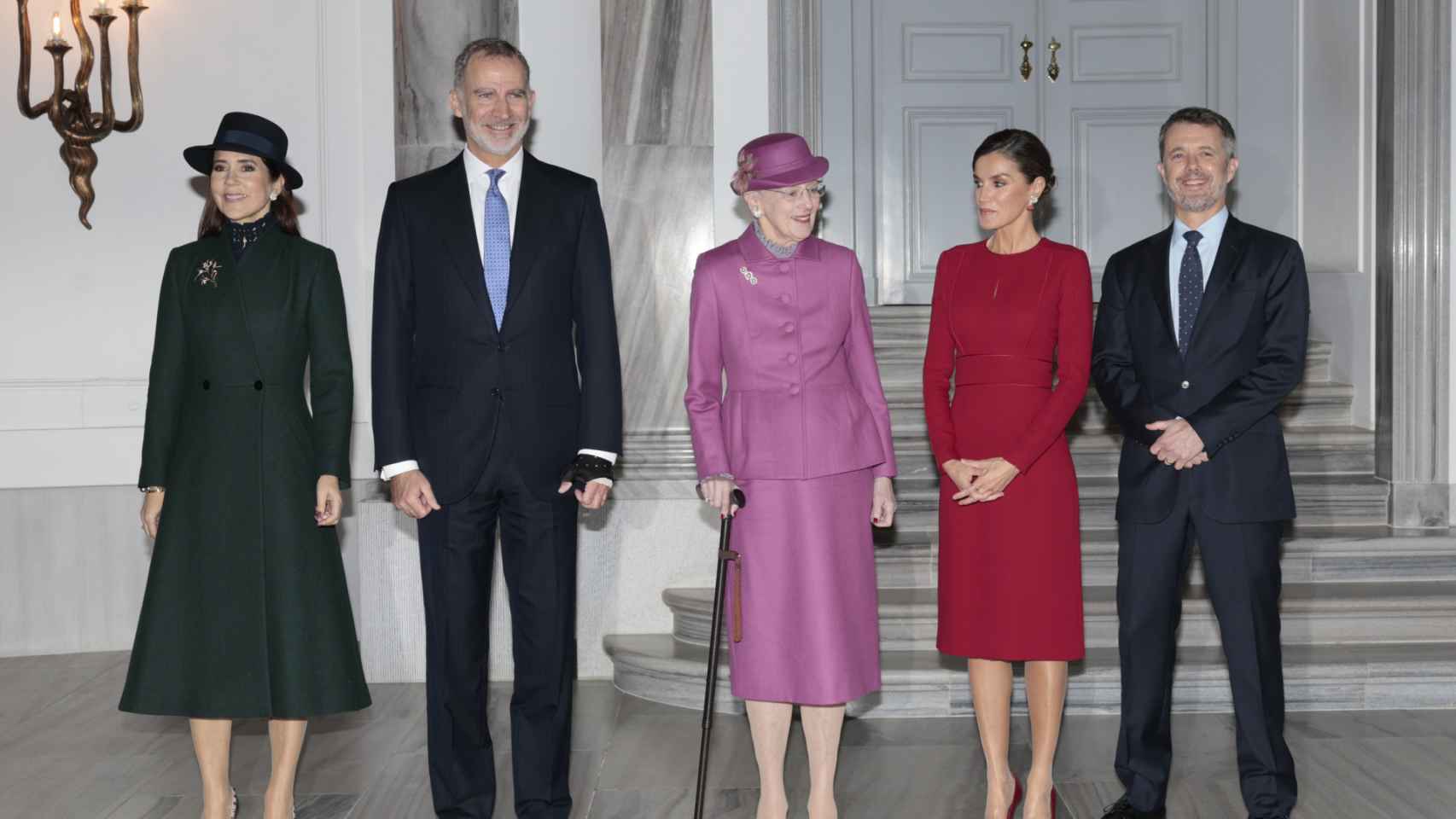 Los Reyes de España, Margarita, Federico y Mary en la visita a Dinamarca.