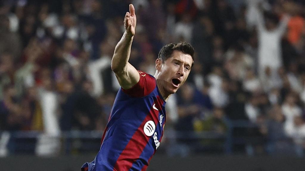 Lewandowski celebra el gol frente al Real Madrid