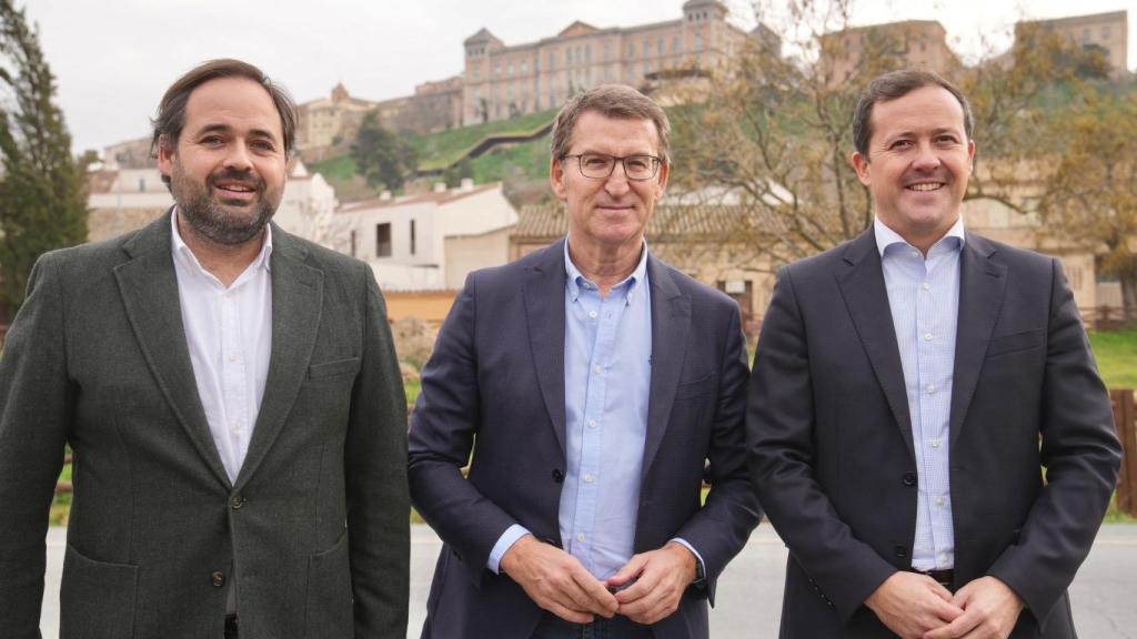 Paco Núñez, Alberto Núñez Feijóo y Carlos Velázquez en Toledo.