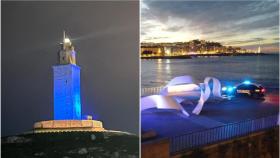 A Coruña iluminada de azul por el aniversario