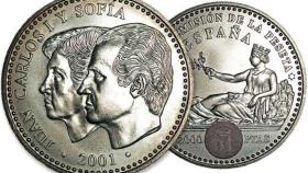 La última de las monedas de plata de 2.000 pesetas, del año 2001.