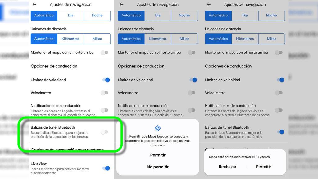 Imagen de la nueva opción de Google Maps para las balizas de túnel Bluetooth
