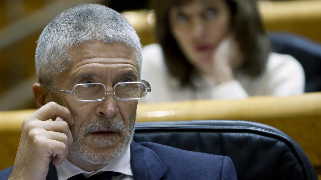 El ministro del Interior, Fernando Grande-Marlaska, al inicio del pleno del Congreso, reunido excepcionalmente en el Senado el pasado miércoles.