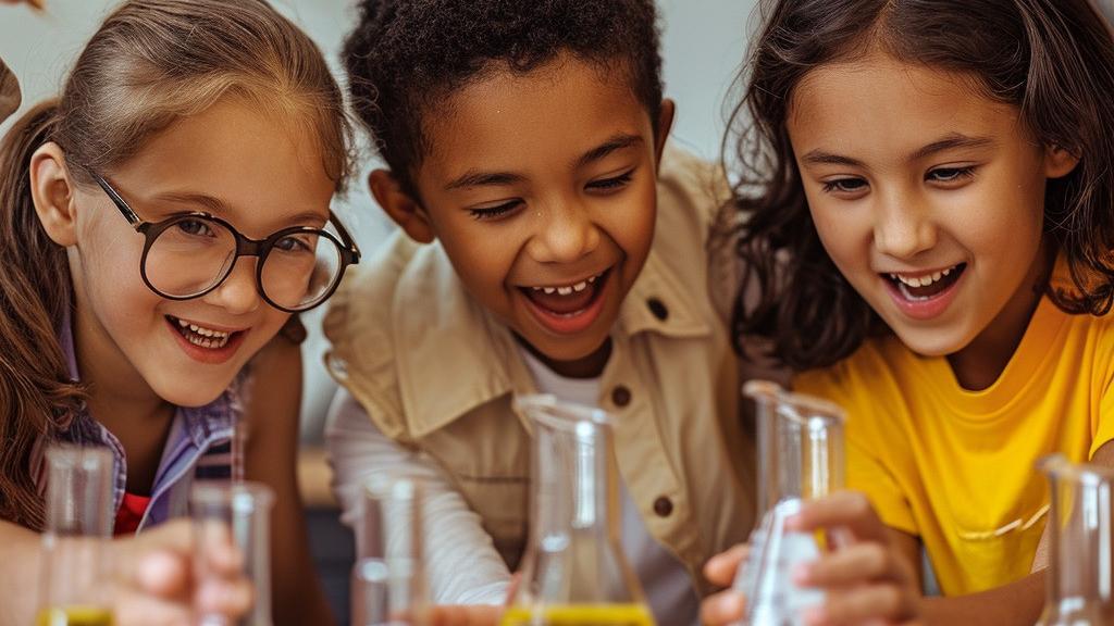 Un grupo de niños haciendo un experimento. (Imagen generada a través de IA)
