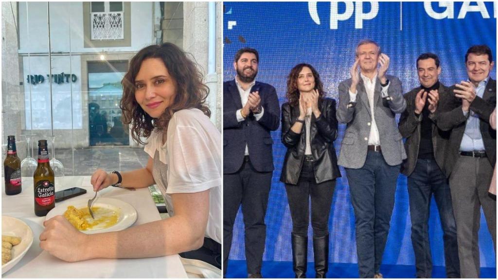 Ayuso tomando tortilla de Betanzos y en el acto en A Coruña de ayer