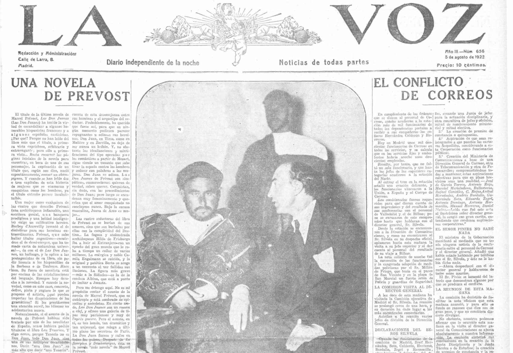 Portada del diario La Voz, 5 de agosto de 1922