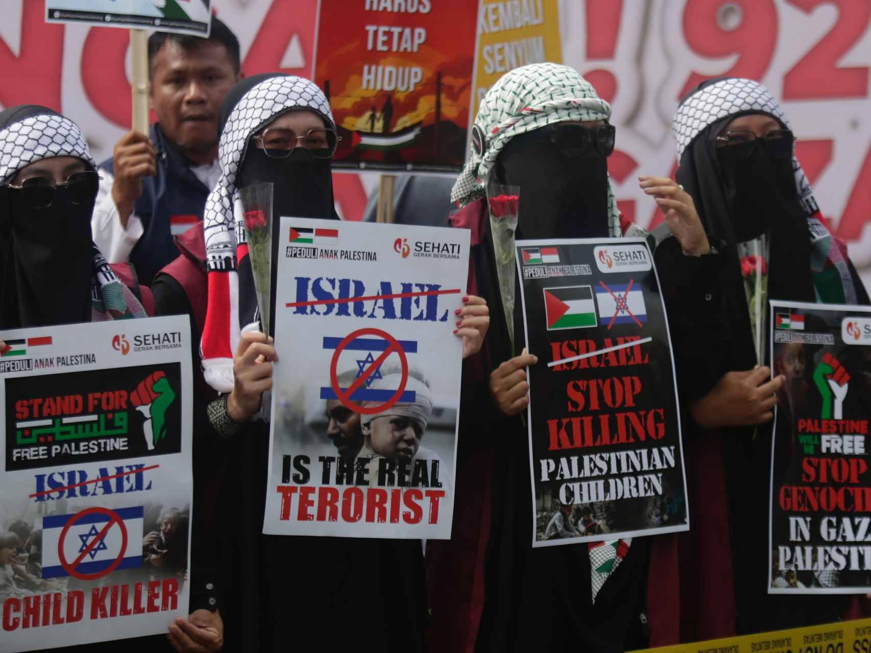 Manifestantes proterroristas en Yakarta, Indonesia.
