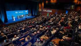 Alfonso Rueda durante su intervención en la sede de Afundación, en Vigo.