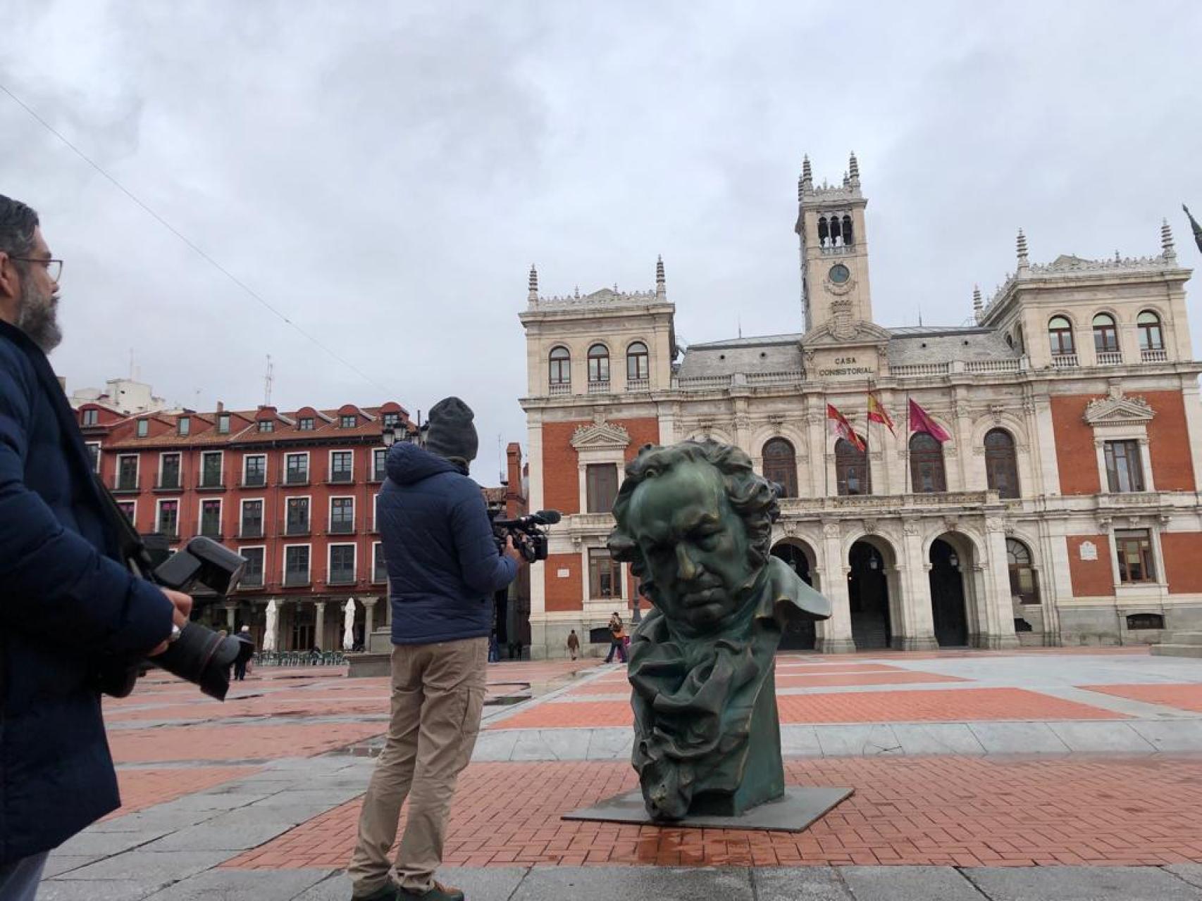 Imagen del Goya gigante en la Plaza Mayor