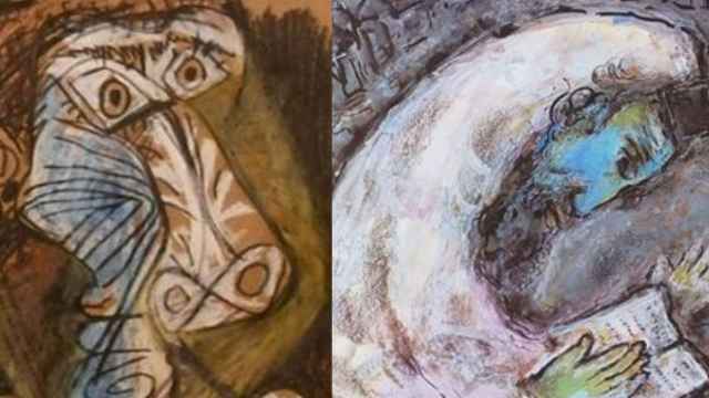 De derecha a izquierda, las piezas 'Cabeza', del Picasso y 'Hombre en oración' de Chagall, encontradas por la policía belga.