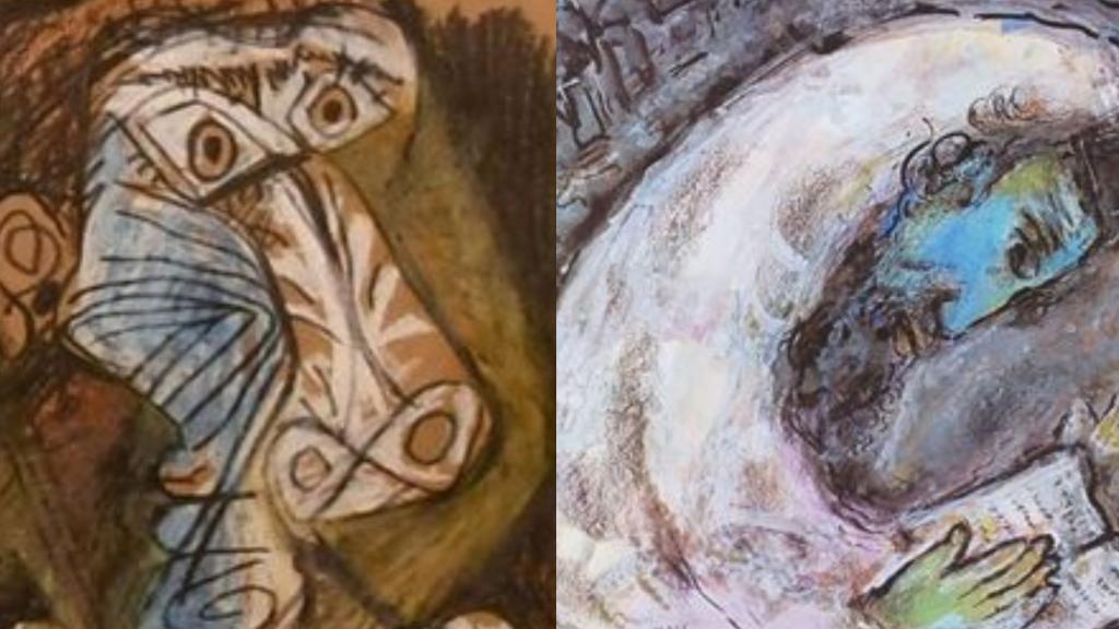 De derecha a izquierda, las piezas 'Cabeza', del Picasso y 'Hombre en oración' de Chagall, encontradas por la policía belga.